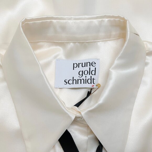 Prune Goldschmidt Ecru Silk Blouse with Black Lace Cuffs - Picture 4 of 4